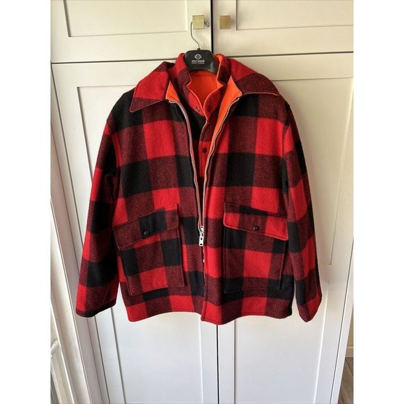 Woolrich Other - Vtg WOOLRICH Reversible Buffalo Plaid Mackinaw Orange Hunting Vest/Jacket M/L